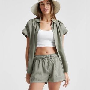 Quince Olive Vintage Wash Tencel Camp Shirt